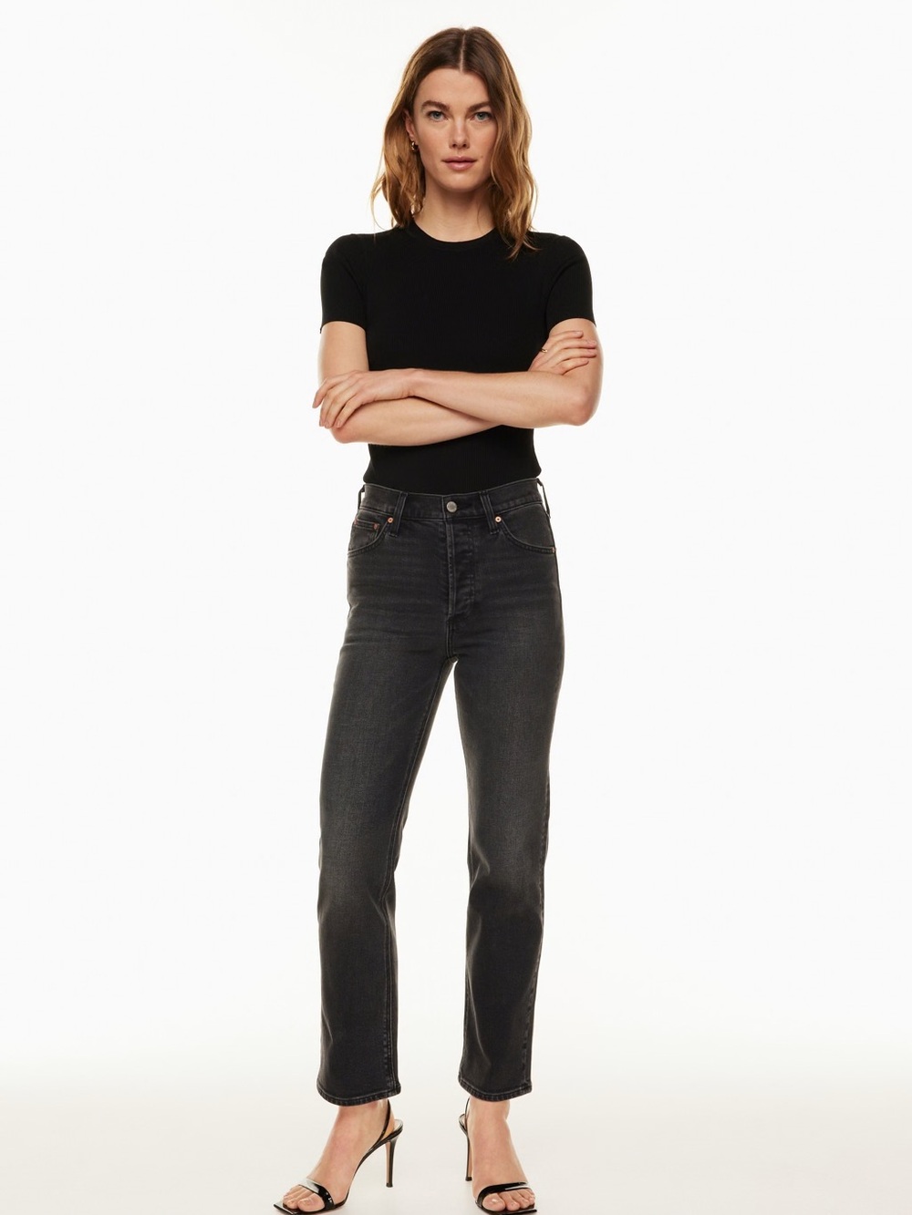Aritzia Denim Forum The Arlo High Rise Straight Jeans‎ Charcoal Black sz 28/28L